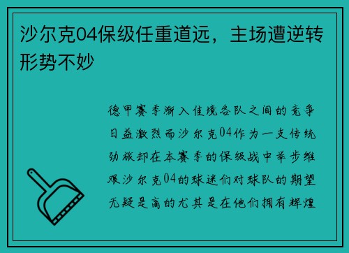沙尔克04保级任重道远，主场遭逆转形势不妙